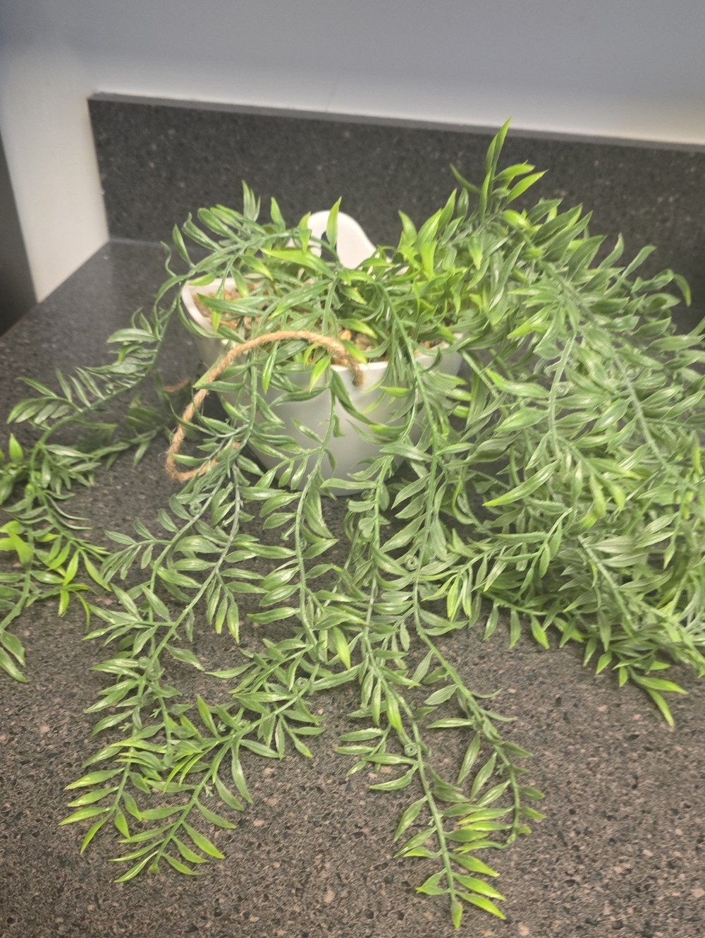 Green Hanging Faux Fern Plant in White Pot - Home Holiday